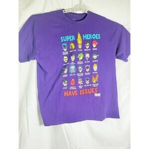 DC Comics Super Heroes Have Issues Too Purple Graphic T Shirt XL